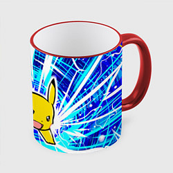 Кружка 3D Пикачу бежит с молниями, цвет: 3D-красный кант