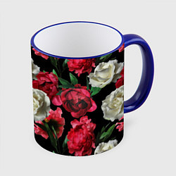 Кружка 3D Красные и белые розы, цвет: 3D-синий кант