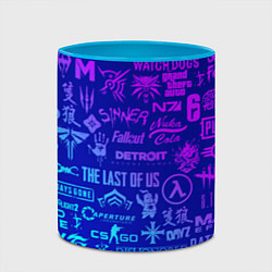 Кружка 3D Неоновые геймерские лого, цвет: 3D-белый + небесно-голубой — фото 2