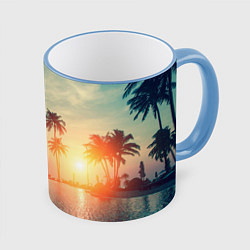 Кружка 3D Пальмы, цвет: 3D-небесно-голубой кант