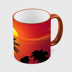 Кружка 3D Пальмы на фоне моря, цвет: 3D-оранжевый кант