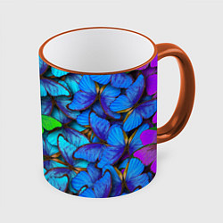 Кружка 3D Радужные бабочки, цвет: 3D-оранжевый кант