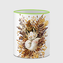 Кружка 3D Лисичка спит в листьях, цвет: 3D-светло-зеленый кант — фото 2