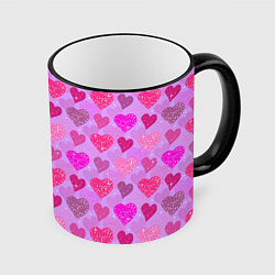 Кружка 3D Розовые сердечки, цвет: 3D-черный кант