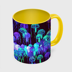 Кружка 3D Неоновые медузы, цвет: 3D-белый + желтый