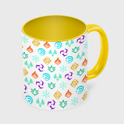 Кружка 3D GENSHIN IMPACT ЭМБЛЕМЫ, цвет: 3D-белый + желтый