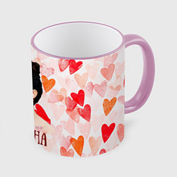 Кружка 3D Manizha на фоне сердечек, цвет: 3D-розовый кант