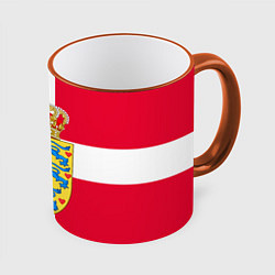 Кружка 3D Дания Герб и флаг Дании, цвет: 3D-оранжевый кант