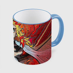 Кружка 3D Ренгоку Клинок демонов, цвет: 3D-небесно-голубой кант