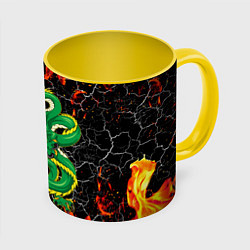 Кружка 3D Дракон Огонь Dragon Fire, цвет: 3D-белый + желтый