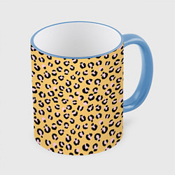 Кружка 3D Желтый леопардовый принт, цвет: 3D-небесно-голубой кант