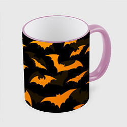 Кружка 3D ЛЕТУЧИЕ МЫШИ НОЧЬ ХЕЛЛОУИН HALLOWEEN NIGHT BATS, цвет: 3D-розовый кант