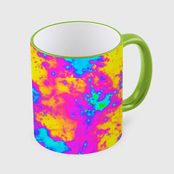 Кружка 3D Яркая абстракция космических красок, цвет: 3D-светло-зеленый кант