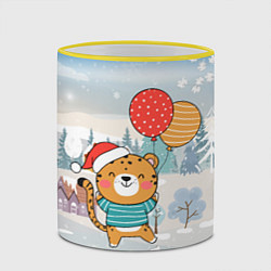 Кружка 3D Новогодний тигренок с шариками, цвет: 3D-желтый кант — фото 2