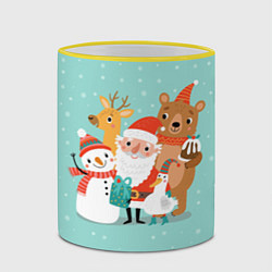 Кружка 3D Звери и Дед Мороз, цвет: 3D-желтый кант — фото 2