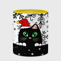Кружка 3D Новогодний кот в колпаке Санты, цвет: 3D-белый + желтый — фото 2