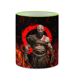 Кружка 3D GOD OF WAR РАГНАРЁК, КРАТОС В ОГНЕ, цвет: 3D-светло-зеленый кант — фото 2