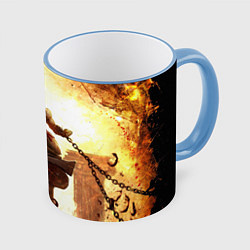 Кружка 3D GOD OF WAR КРАТОС В ЦЕПЯХ, цвет: 3D-небесно-голубой кант