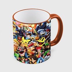 Кружка 3D SUPER SMASH BROS ГЕРОИ ИГРЫ, цвет: 3D-оранжевый кант