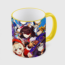 Кружка 3D ГЕРОИ ИГРЫ GENSHIN IMPACT, цвет: 3D-желтый кант