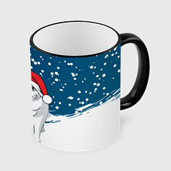 Кружка 3D НОВОГОДНИЙ КОТ БЕНДЕР МЕМ, цвет: 3D-черный кант