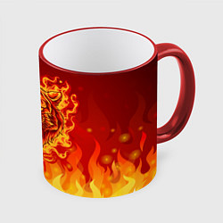 Кружка 3D Огненный тигр в пламени, цвет: 3D-красный кант
