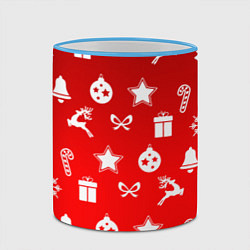 Кружка 3D Новогодний узор красный градиент, цвет: 3D-небесно-голубой кант — фото 2