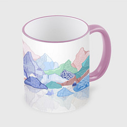 Кружка 3D Разноцветные пастельные оттенки гор в отражении во, цвет: 3D-розовый кант