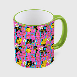 Кружка 3D Психоделика Инь-Янь, цвет: 3D-светло-зеленый кант