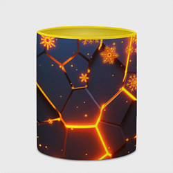 Кружка 3D НОВОГОДНИЕ ОГНЕННЫЕ 3D ПЛИТЫ FIRE NEON HEXAGON, цвет: 3D-белый + желтый — фото 2