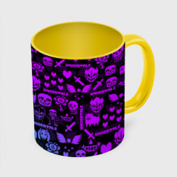 Кружка 3D UNDERTALE NEON PATTERN УЗОР, цвет: 3D-белый + желтый