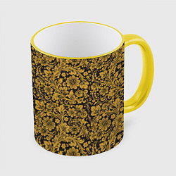 Кружка 3D Золотые Цветы хохлома, цвет: 3D-желтый кант
