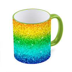 Кружка 3D Блестки радуга, цвет: 3D-светло-зеленый кант
