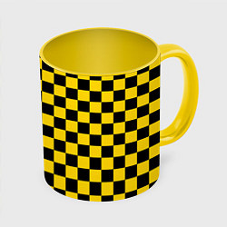 Кружка 3D Такси Шахматные Клетки, цвет: 3D-белый + желтый