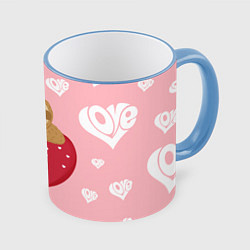Кружка цветная Ленивец с сердцем Сердца паттерн