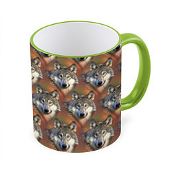 Кружка 3D Волки Wolfs паттерн, цвет: 3D-светло-зеленый кант