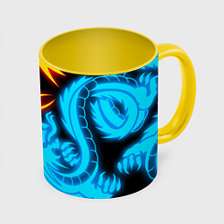 Кружка 3D НЕОНОВЫЕ ДРАКОНЫ NEON DRAGONS, цвет: 3D-белый + желтый