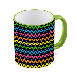 Кружка 3D Разноцветные волнистые линии, цвет: 3D-светло-зеленый кант
