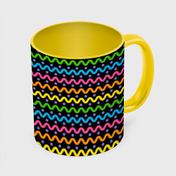 Кружка 3D Разноцветные волнистые линии, цвет: 3D-белый + желтый