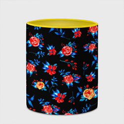 Кружка 3D Яркие розы на черном фоне, цвет: 3D-белый + желтый — фото 2