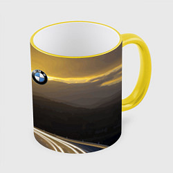 Кружка 3D BMW Night route, цвет: 3D-желтый кант