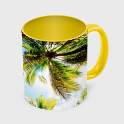 Кружка 3D Пальмы под солнцем, цвет: 3D-белый + желтый