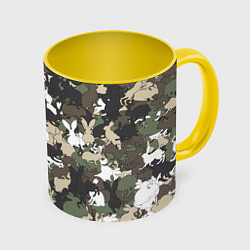 Кружка 3D Камуфляж с кроликами, цвет: 3D-белый + желтый