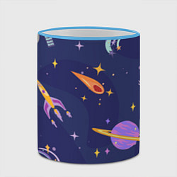 Кружка 3D Космический дизайн с планетами, звёздами и ракетам, цвет: 3D-небесно-голубой кант — фото 2