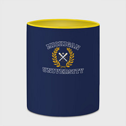 Кружка 3D Michigan University, дизайн в стиле американского, цвет: 3D-белый + желтый — фото 2