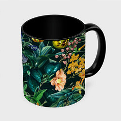 Кружка 3D Цветы Темный Сад, цвет: 3D-белый + черный