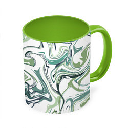 Кружка 3D Зеленый мрамор Абстрактный узор с прожилками и раз, цвет: 3D-белый + светло-зеленый