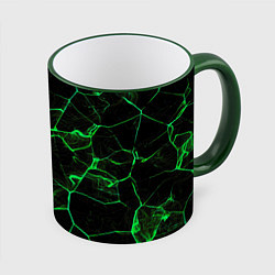 Кружка 3D Абстракция - Черно-зеленый фон - дым, цвет: 3D-зеленый кант