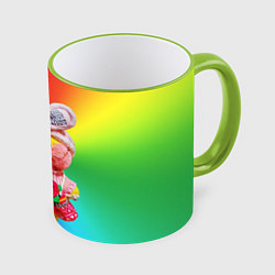 Кружка 3D Утя Лалафанфан в очках и с сумочкой, цвет: 3D-светло-зеленый кант