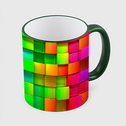 Кружка 3D РАЗНОЦВЕТНЫЕ КУБИКИ MULTICOLORED CUBES, цвет: 3D-зеленый кант